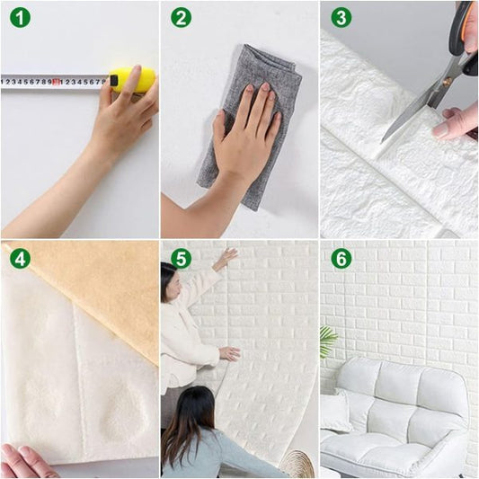 01 Piece 3d Wall Stickers Faux Brick White Brick | Bedroom Home Decor Waterproof Self Adhesive Living Room Wallpaper – 70 Cm X 77 Cm