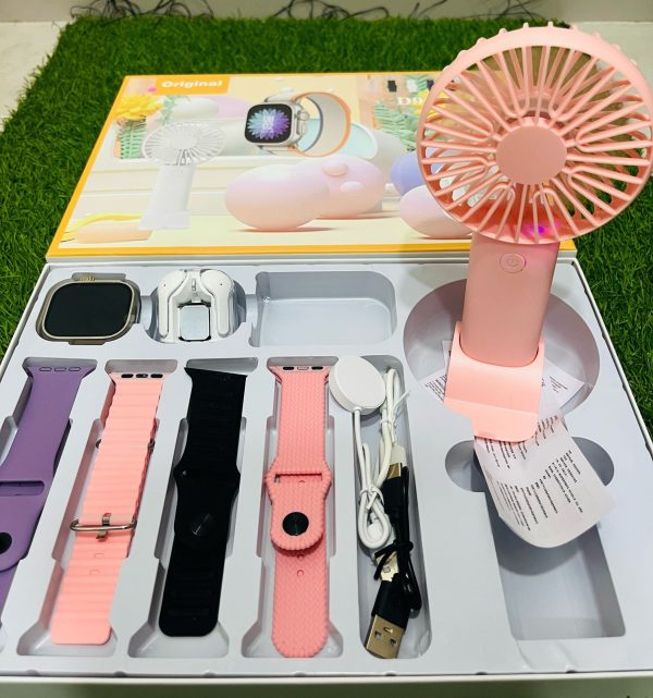 D96 Plus Smartwatch Suit – Bluetooth Smartwatch With Lcd Display, Wireless Earphones, Heart Rate, Blood Pressure & Oxygen Monitoring, Text Notifications, And Built-in Stand Fan For Cooling – All-in-one Wearable For Fitness And Daily Use